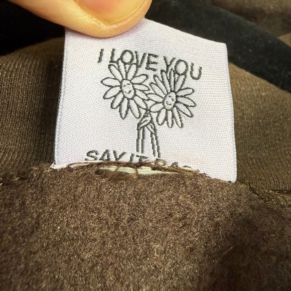 Lonely Ghost Hoodie Mens Medium Brown Its Cool To Care Earth Smiley Sweatshirt - Picture 7 of 7